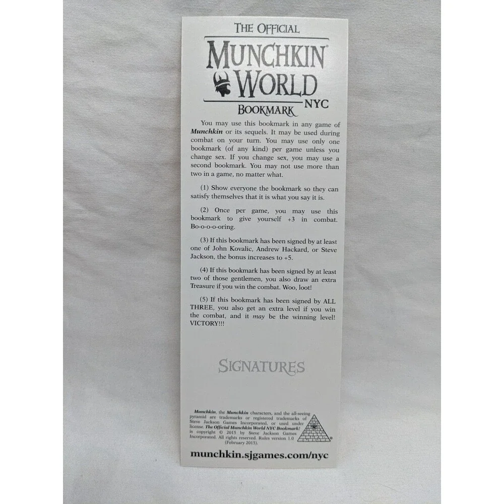 Munchkin World NYC The Official Bookmark